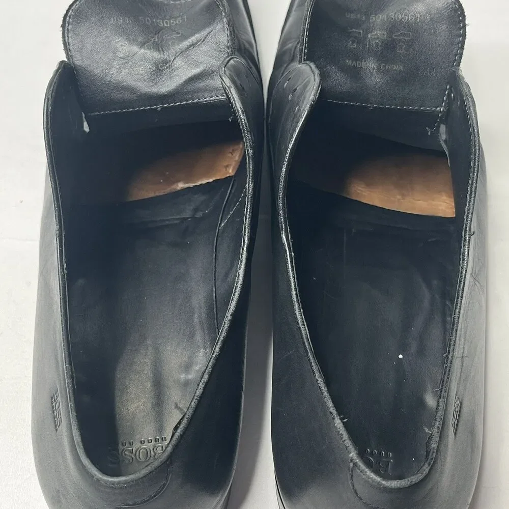 Hugo Boss  Black Leather  Derby Dress Shoes Mens Size 13 PLS READ